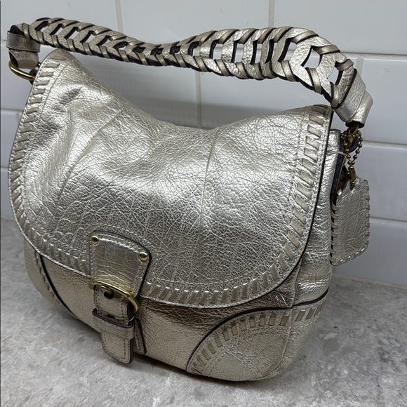 Rare Vintage Coach Whipstitch Silver Leather Women's Bag 11”x10” - Picture 1 of 16
